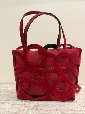 Salvatore Ferragamo Vintage Red Suede Cutout Tote